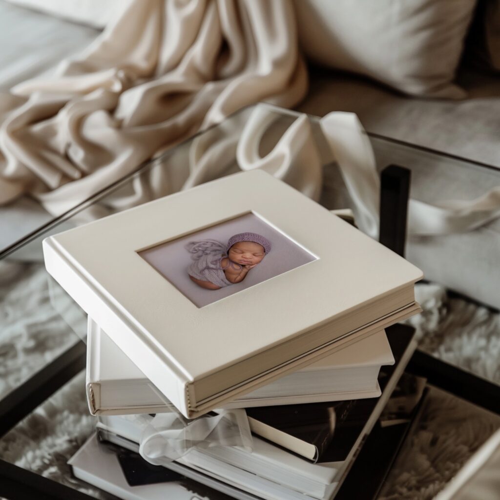 Luxury newborn photo albums offered by a Glen Mills, PA newborn photography studio