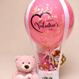Luxury Valentine balloon gift with chocolates and teddy bear designed for clients in Haverford PA